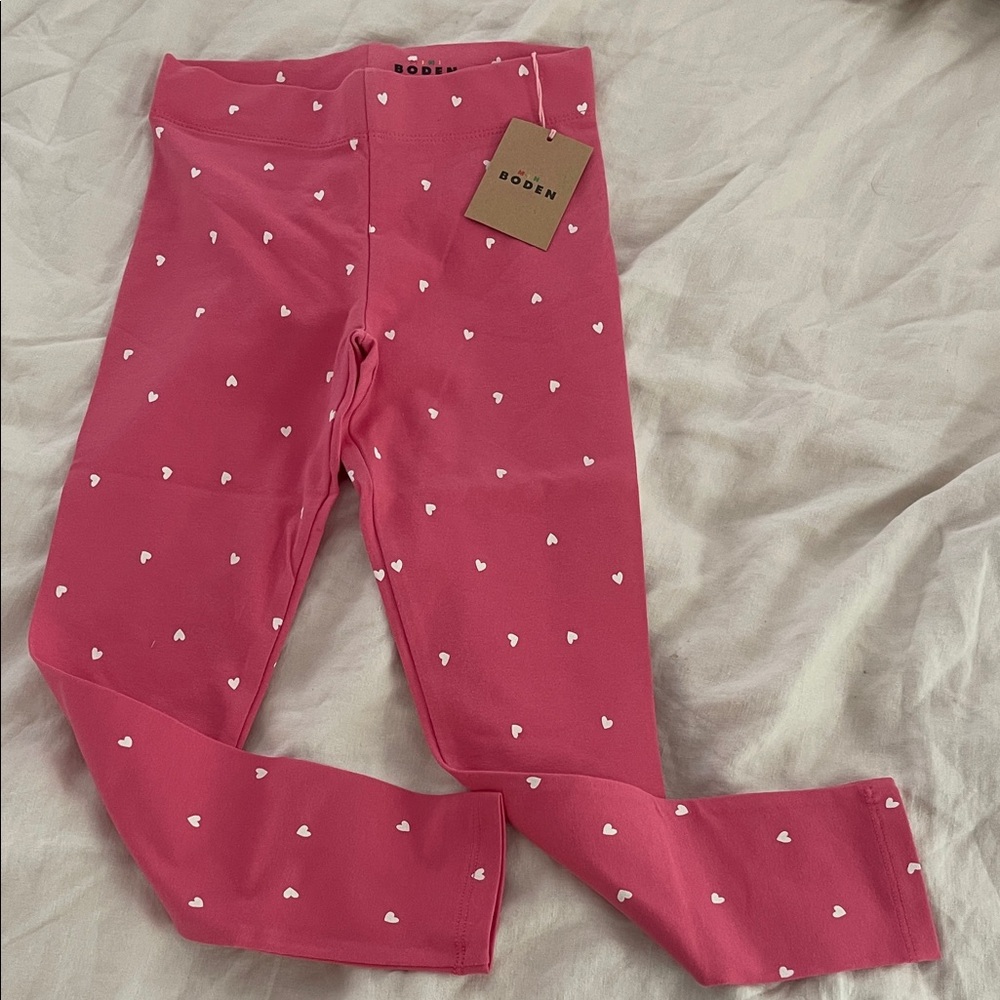 Mini Boden Pink Heart Print Leggings
